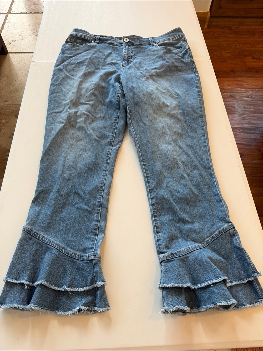INC International Concepts Medium Blue Ruffle-Hem Wide Leg Jeans